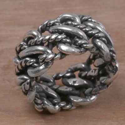 Alternate image for 925 Sterling Silver Rope Motif Band Ring from Indonesia Roped by Love