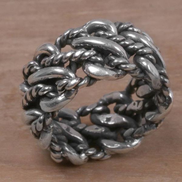 Alternate image for 925 Sterling Silver Rope Motif Band Ring from Indonesia Roped by Love