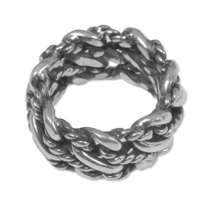 Alternate image for 925 Sterling Silver Rope Motif Band Ring from Indonesia Roped by Love