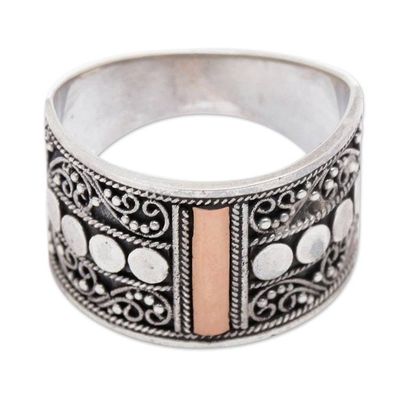 Alternate image for Gold Accent Sterling Silver Band Ring with Spiral Motifs Golden Ubud Sky