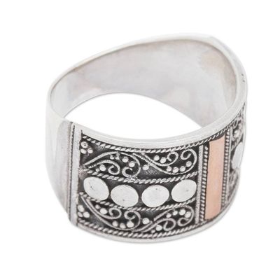Alternate image for Gold Accent Sterling Silver Band Ring with Spiral Motifs Golden Ubud Sky
