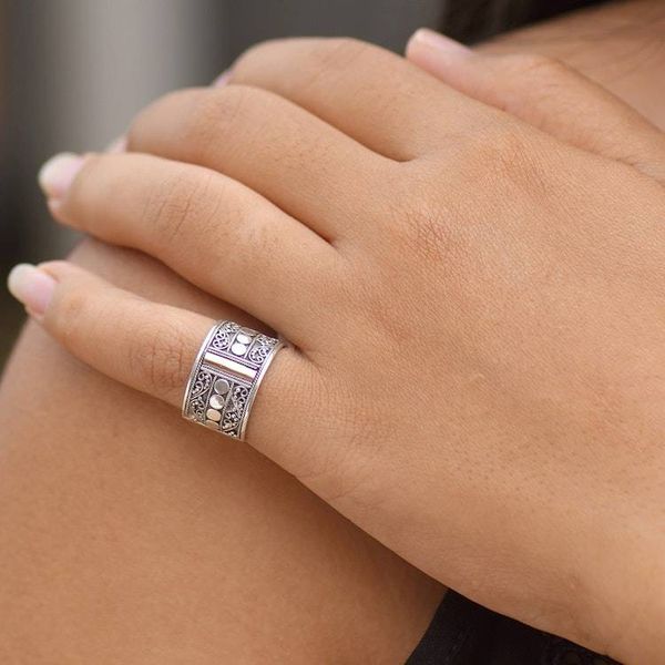 Alternate image for Gold Accent Sterling Silver Band Ring with Spiral Motifs Golden Ubud Sky