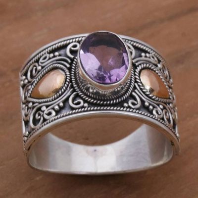 Alternate image for Gold Accent Amethyst and 925 Sterling Silver Ring from Bali Cantik Sparkle