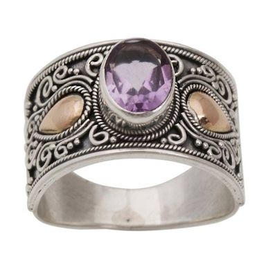 Alternate image for Gold Accent Amethyst and 925 Sterling Silver Ring from Bali Cantik Sparkle
