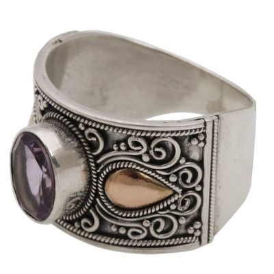 Alternate image for Gold Accent Amethyst and 925 Sterling Silver Ring from Bali Cantik Sparkle