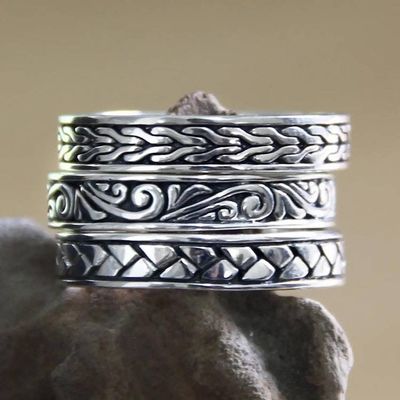 Alternate image for Mens Sterling Silver Stacking Rings Set of 3 Three Principles