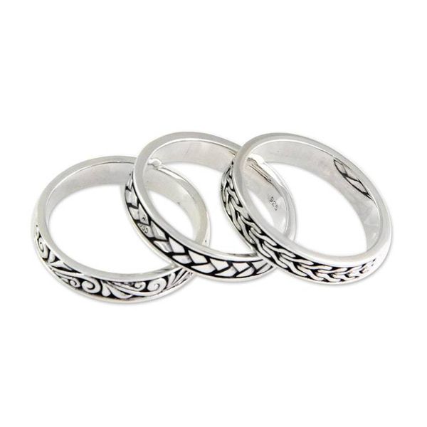 Alternate image for Mens Sterling Silver Stacking Rings Set of 3 Three Principles