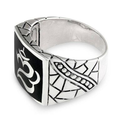 Primary image for Mens Unique Sterling Silver Signet Ring Balinese Om