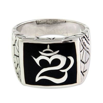 Alternate image for Mens Unique Sterling Silver Signet Ring Balinese Om