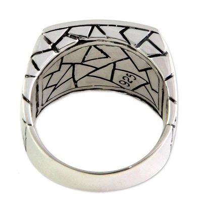 Alternate image for Mens Unique Sterling Silver Signet Ring Balinese Om