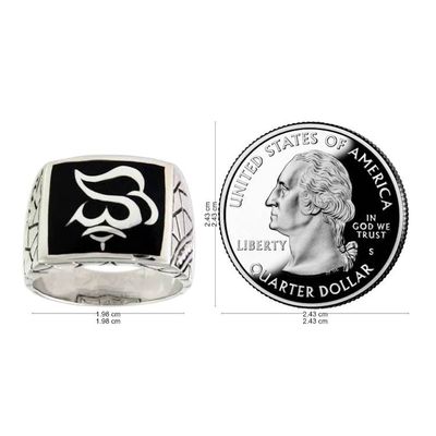 Alternate image for Mens Unique Sterling Silver Signet Ring Balinese Om