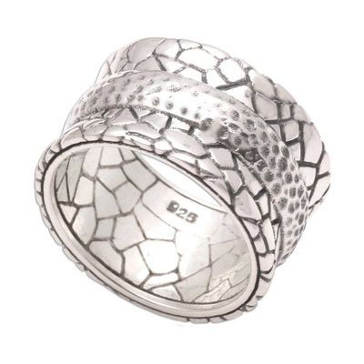 Alternate image for Mens Modern Sterling Silver Band Ring Cobbled Paths