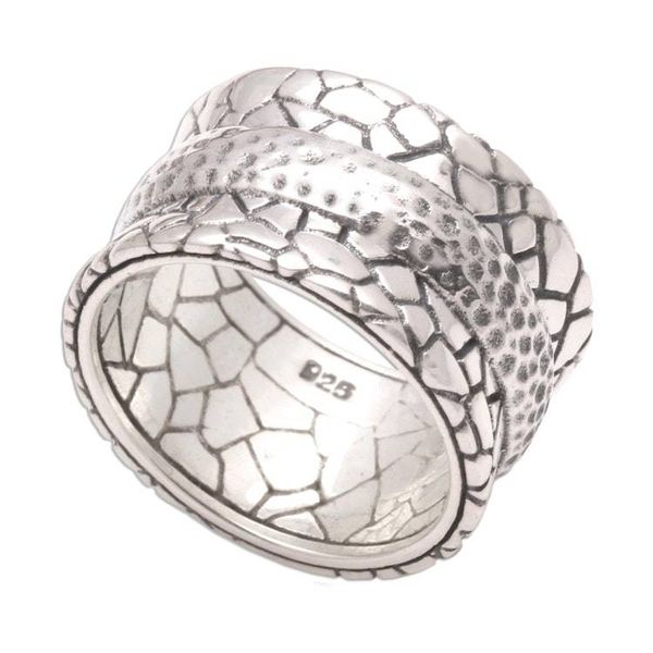 Alternate image for Mens Modern Sterling Silver Band Ring Cobbled Paths