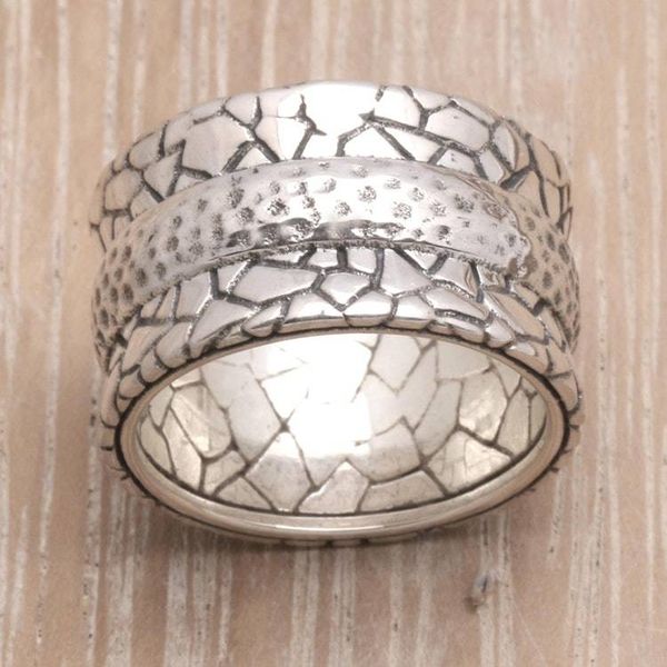 Alternate image for Mens Modern Sterling Silver Band Ring Cobbled Paths