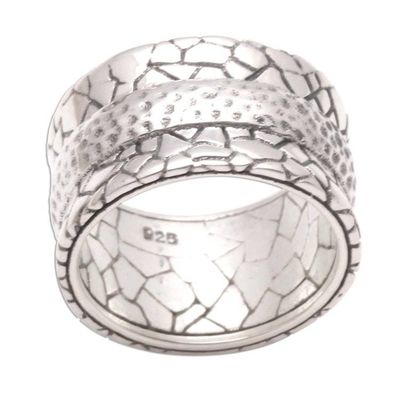 Alternate image for Mens Modern Sterling Silver Band Ring Cobbled Paths