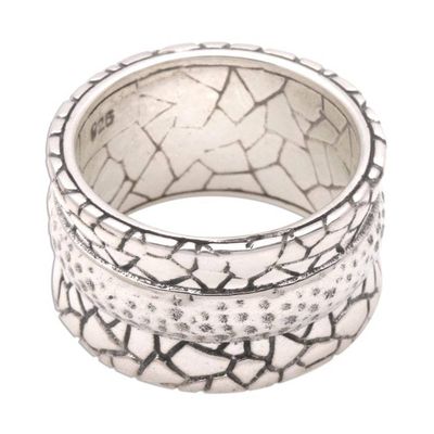Alternate image for Mens Modern Sterling Silver Band Ring Cobbled Paths
