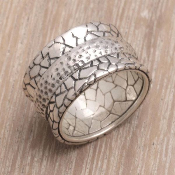 Alternate image for Mens Modern Sterling Silver Band Ring Cobbled Paths