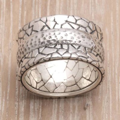 Alternate image for Mens Modern Sterling Silver Band Ring Cobbled Paths