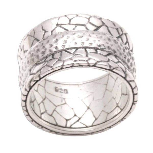 Alternate image for Mens Modern Sterling Silver Band Ring Cobbled Paths