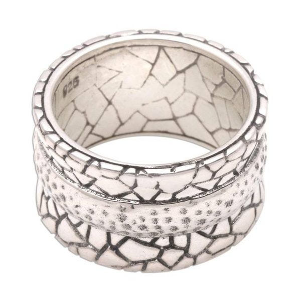 Alternate image for Mens Modern Sterling Silver Band Ring Cobbled Paths
