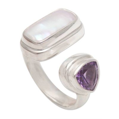 Alternate image for Pearl and Amethyst Sterling Silver Ring Two Minds