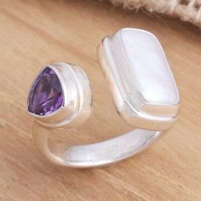 Alternate image for Pearl and Amethyst Sterling Silver Ring Two Minds