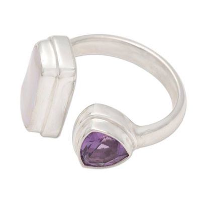 Alternate image for Pearl and Amethyst Sterling Silver Ring Two Minds
