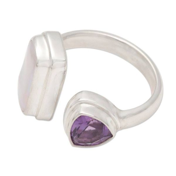 Alternate image for Pearl and Amethyst Sterling Silver Ring Two Minds