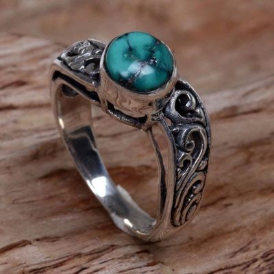 Alternate image for Reconstituted Turquoise Single Stone Ring from Indonesia Bali Vines