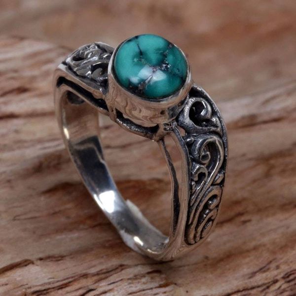 Alternate image for Reconstituted Turquoise Single Stone Ring from Indonesia Bali Vines