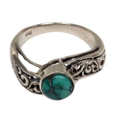 Alternate image for Reconstituted Turquoise Single Stone Ring from Indonesia Bali Vines