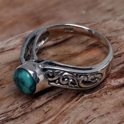 Alternate image for Reconstituted Turquoise Single Stone Ring from Indonesia Bali Vines