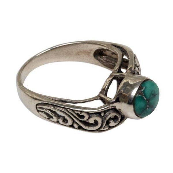 Alternate image for Reconstituted Turquoise Single Stone Ring from Indonesia Bali Vines