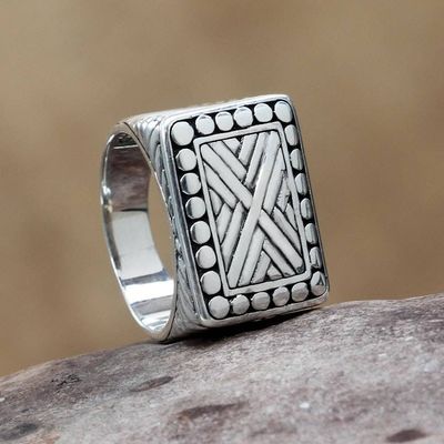 Primary image for Mens Handcrafted Sterling Silver Signet Ring Ancient Fortress