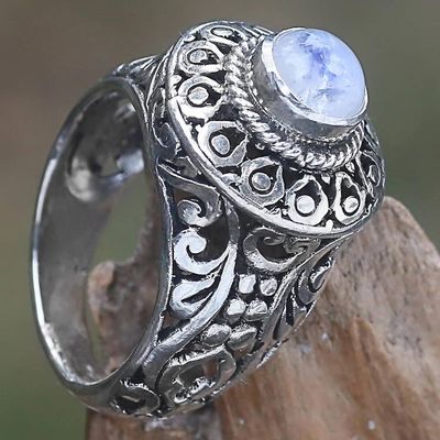 Primary image for Handcrafted Rainbow Moonstone Gem Sterling Silver Ring Ocean Moon