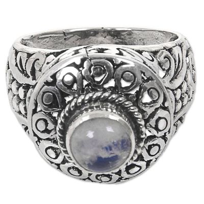 Alternate image for Handcrafted Rainbow Moonstone Gem Sterling Silver Ring Ocean Moon