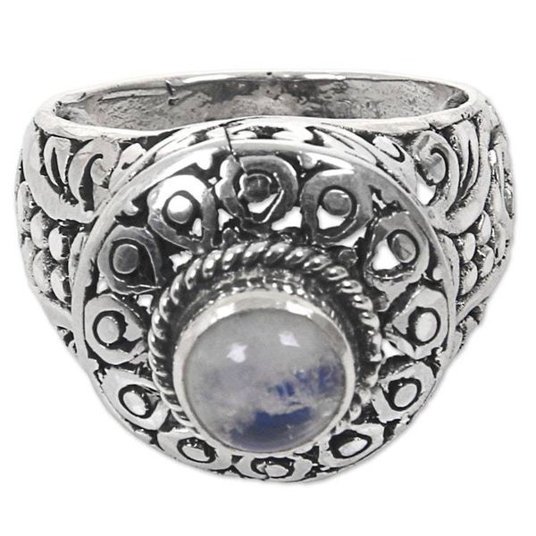 Alternate image for Handcrafted Rainbow Moonstone Gem Sterling Silver Ring Ocean Moon