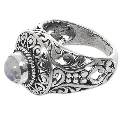 Alternate image for Handcrafted Rainbow Moonstone Gem Sterling Silver Ring Ocean Moon