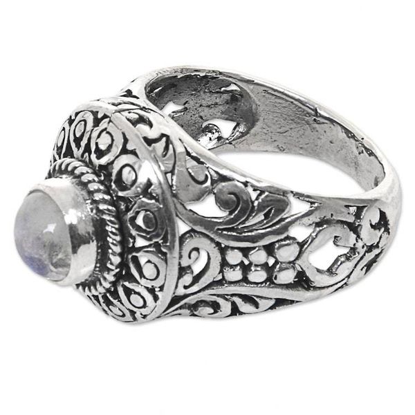 Alternate image for Handcrafted Rainbow Moonstone Gem Sterling Silver Ring Ocean Moon