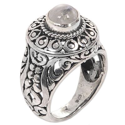 Alternate image for Handcrafted Rainbow Moonstone Gem Sterling Silver Ring Ocean Moon