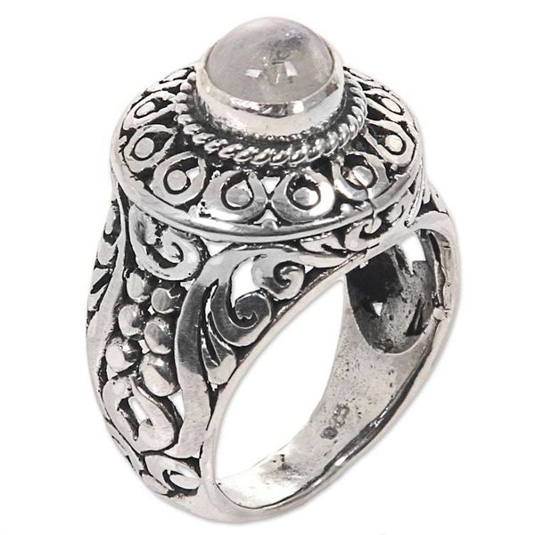 Alternate image for Handcrafted Rainbow Moonstone Gem Sterling Silver Ring Ocean Moon