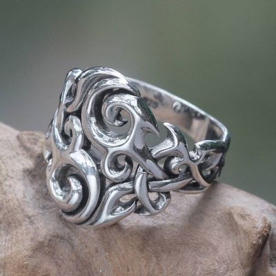Primary image for Sterling Silver Mens Ring Handmade in Bali Garden Labyrinth