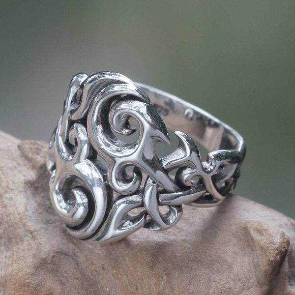 Alternate image for Sterling Silver Mens Ring Handmade in Bali Garden Labyrinth