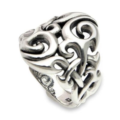 Alternate image for Sterling Silver Mens Ring Handmade in Bali Garden Labyrinth