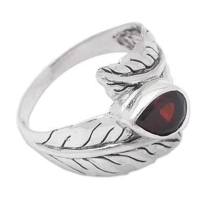 Alternate image for Garnet and Silver Leaf Design Cocktail Ring from Bali Leafy Caress