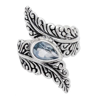 Alternate image for Blue Topaz and Sterling Silver Fern Cocktail Ring from Bali Ferny Caress