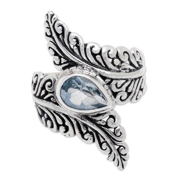 Alternate image for Blue Topaz and Sterling Silver Fern Cocktail Ring from Bali Ferny Caress