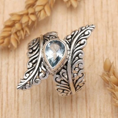 Alternate image for Blue Topaz and Sterling Silver Fern Cocktail Ring from Bali Ferny Caress