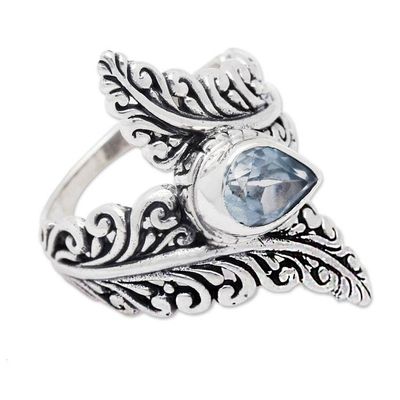 Alternate image for Blue Topaz and Sterling Silver Fern Cocktail Ring from Bali Ferny Caress