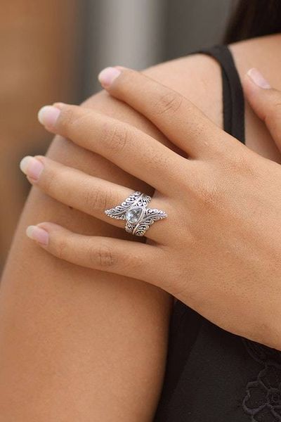 Alternate image for Blue Topaz and Sterling Silver Fern Cocktail Ring from Bali Ferny Caress